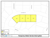 Map of planned water service shut off on NW Somerset Drive, Beaverton, Oregon